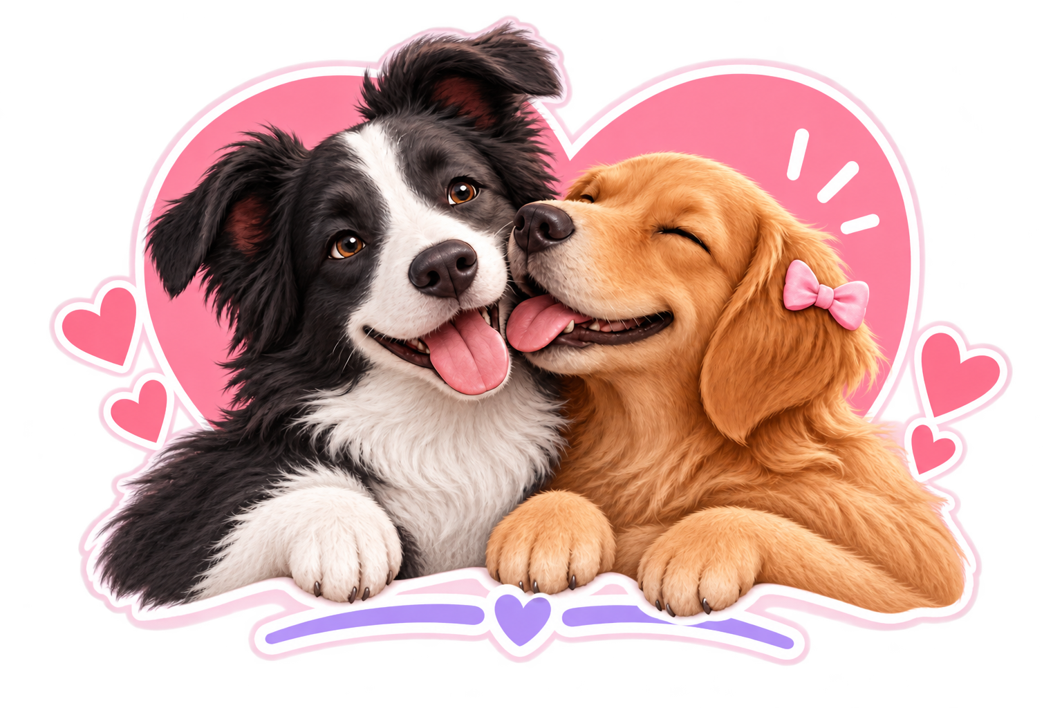 Pet Namora: dois cachorros juntos em um coração rosa